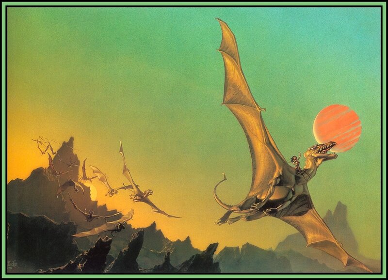 Dragon Riders Flying — Green, Dramatic