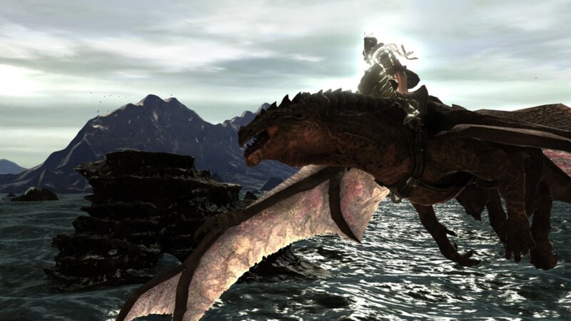 dragon riding over sea