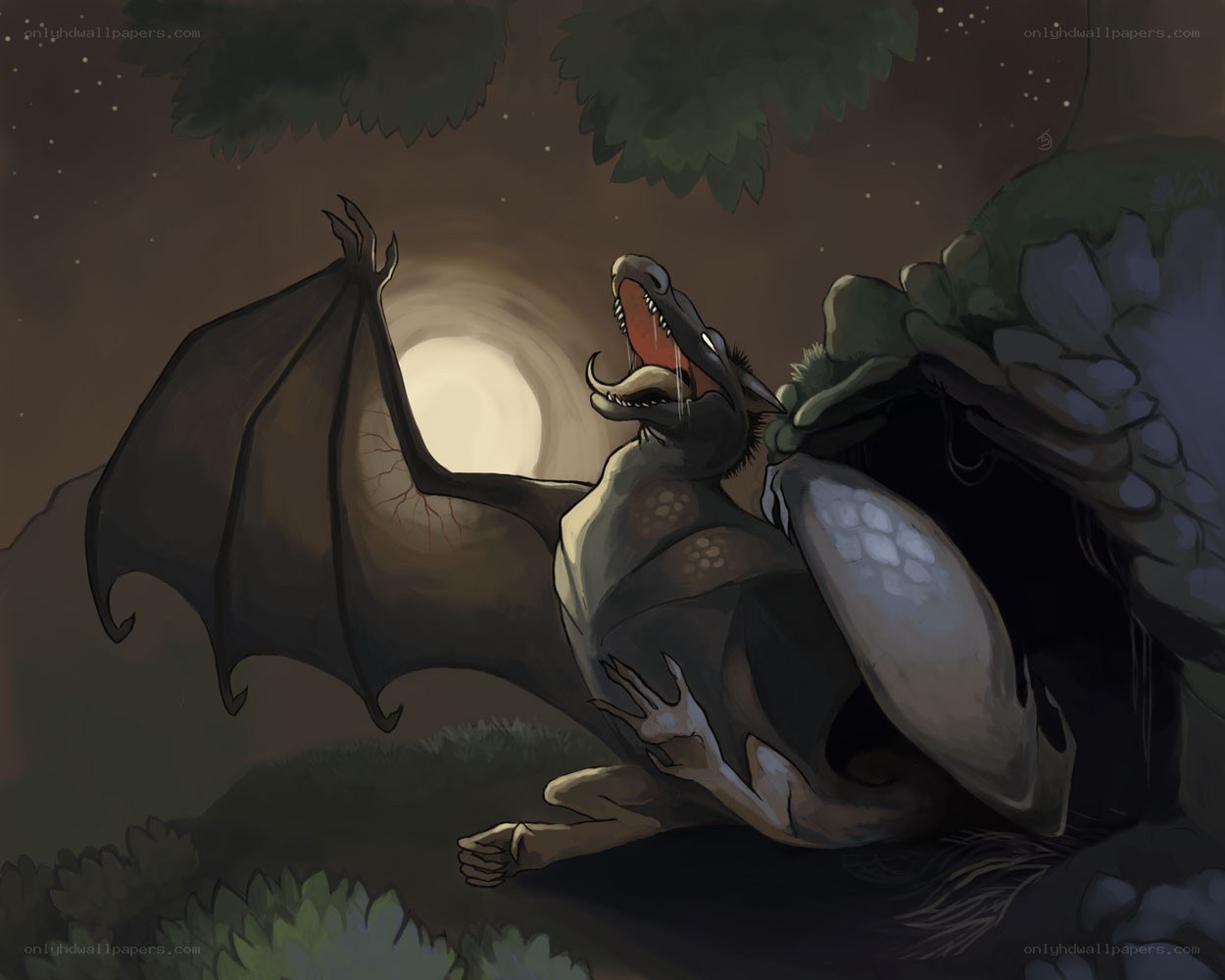dragon roaring at night