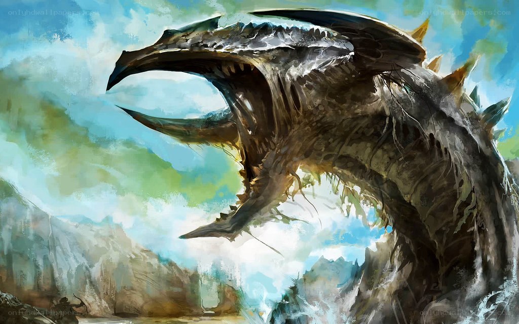 dragon roaring in mountains
