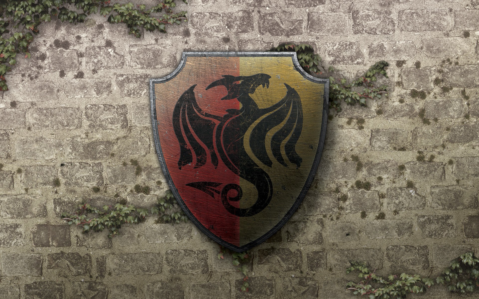 Dragon shield on stone wall