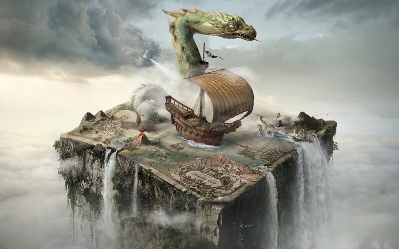 Dragon Ship on Island — Green