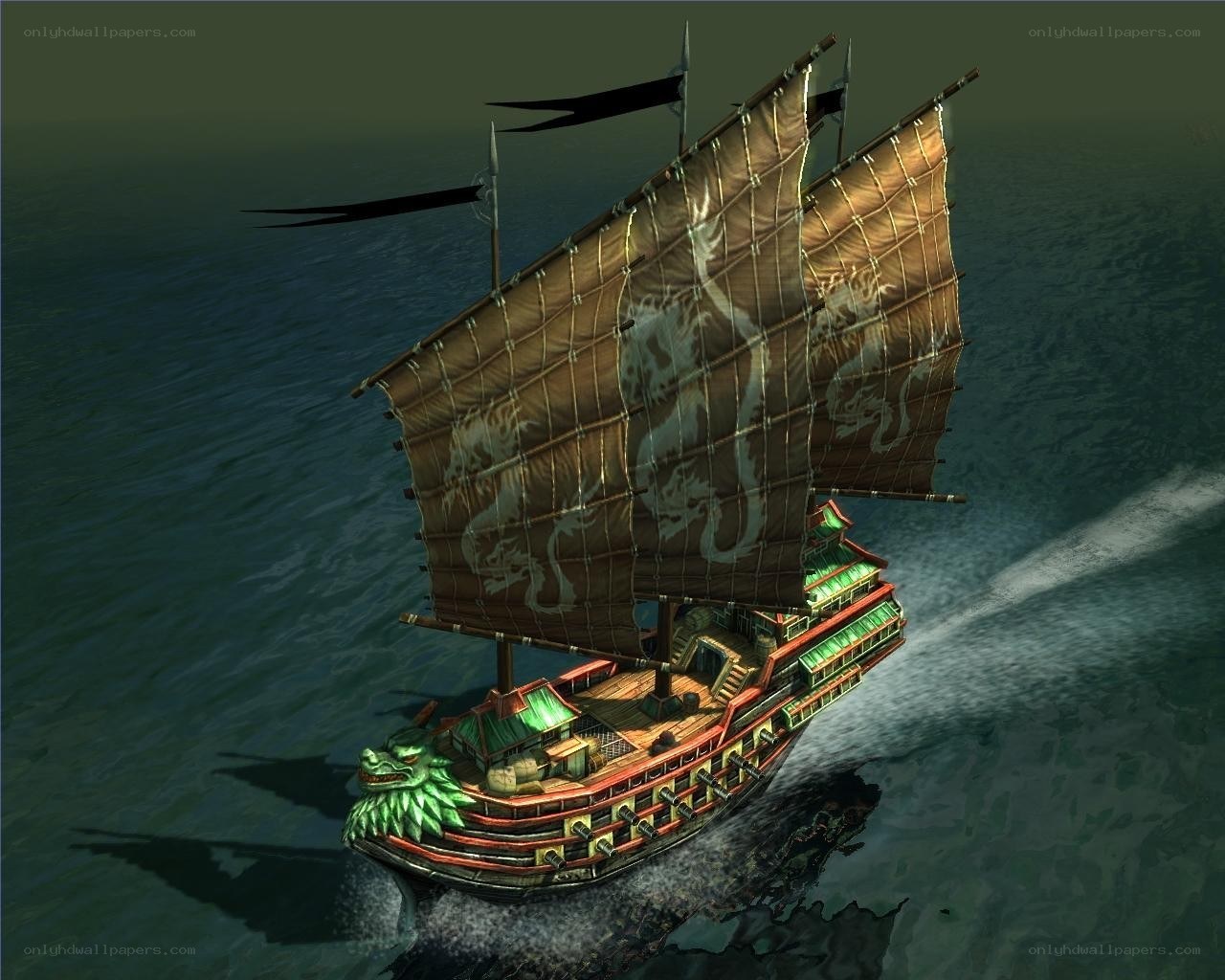 Dragon ship sailing on sea