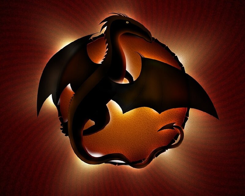 dragon silhouette against glowing orb