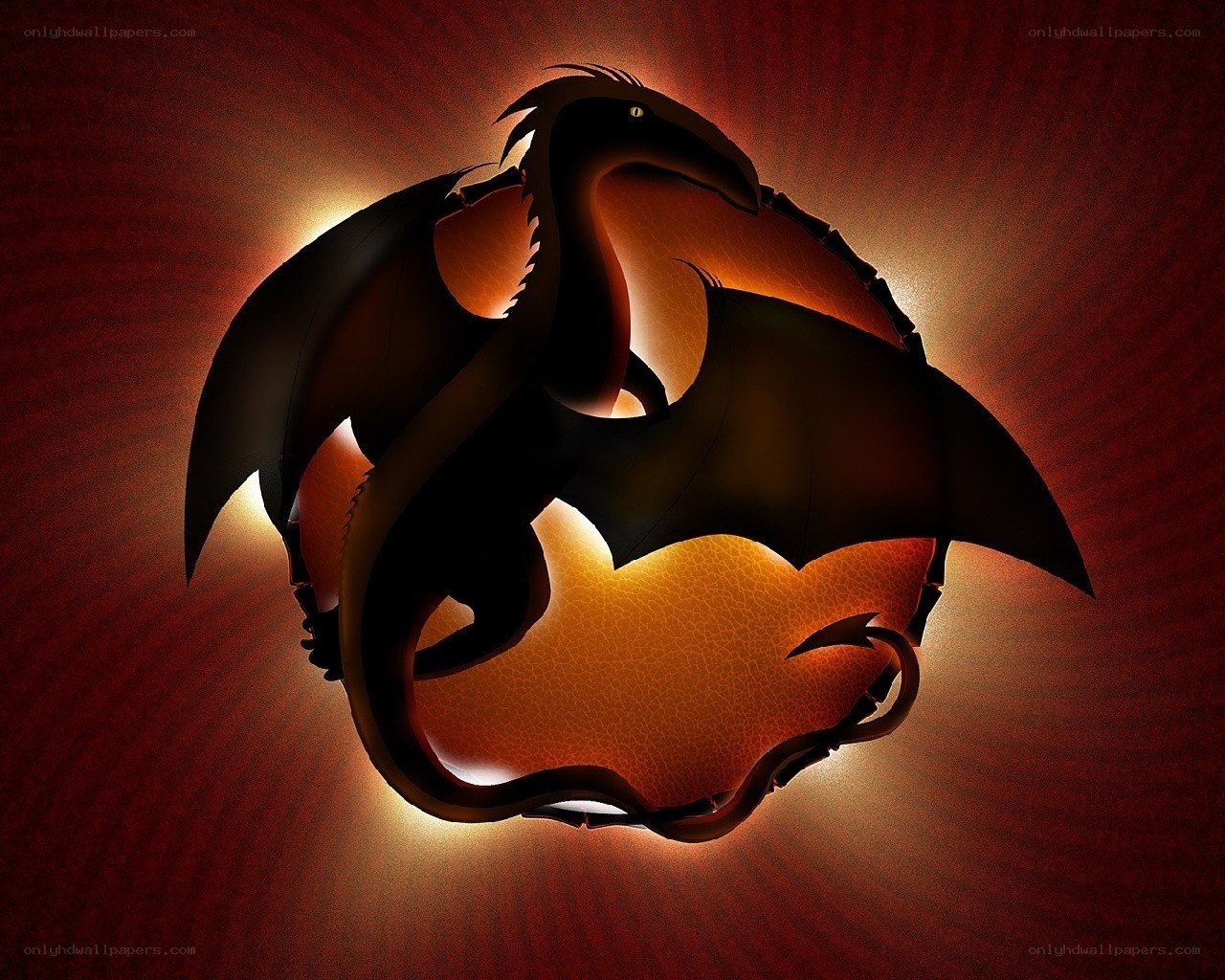 dragon silhouette against glowing orb