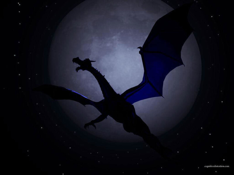 dragon silhouette against moon