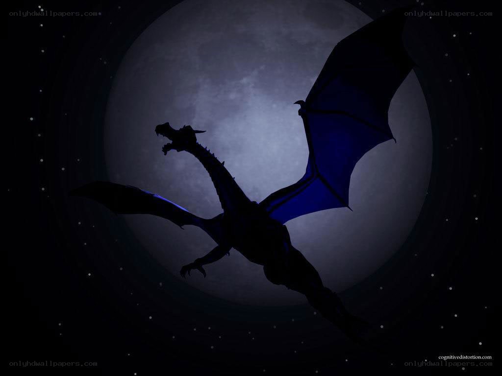 dragon silhouette against moon