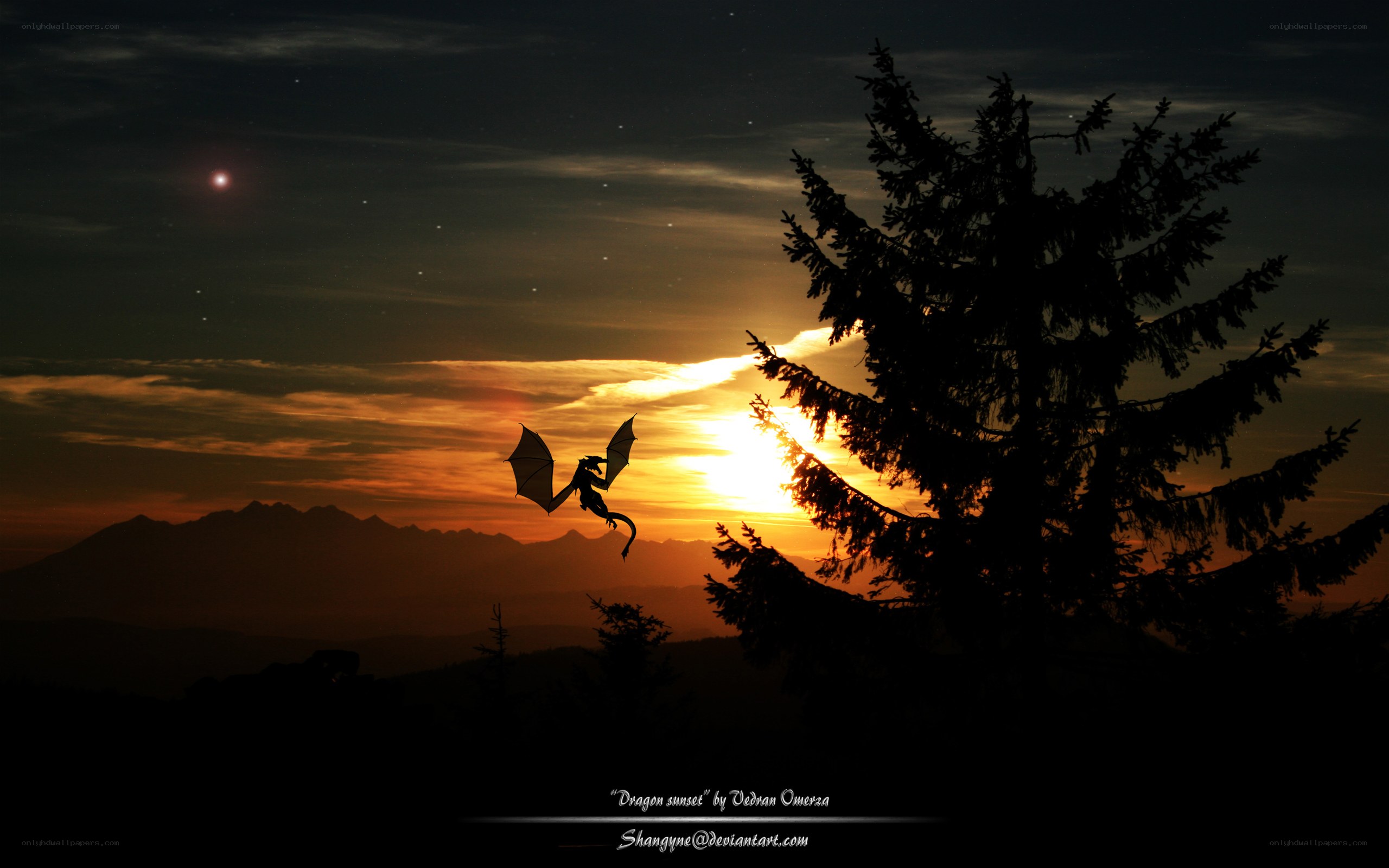Dragon silhouette at sunset