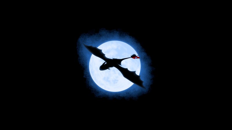 Dragon Silhouette — Black, Dramatic, Night, Digital Art