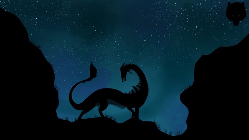 Dragon Silhouette — Black, Serene, Night