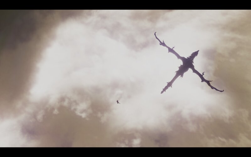 dragon silhouette in cloudy sky