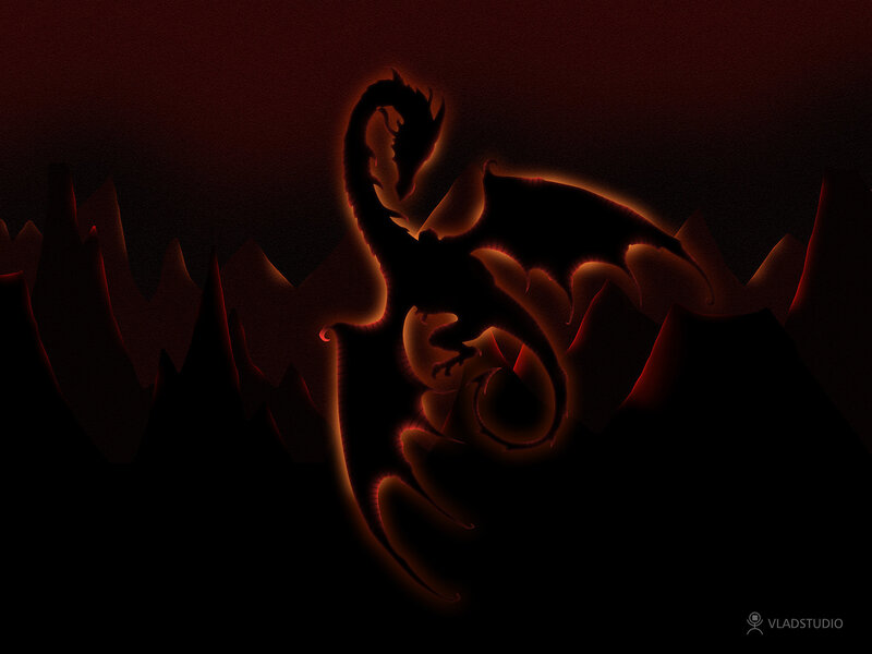 dragon silhouette in dark landscape