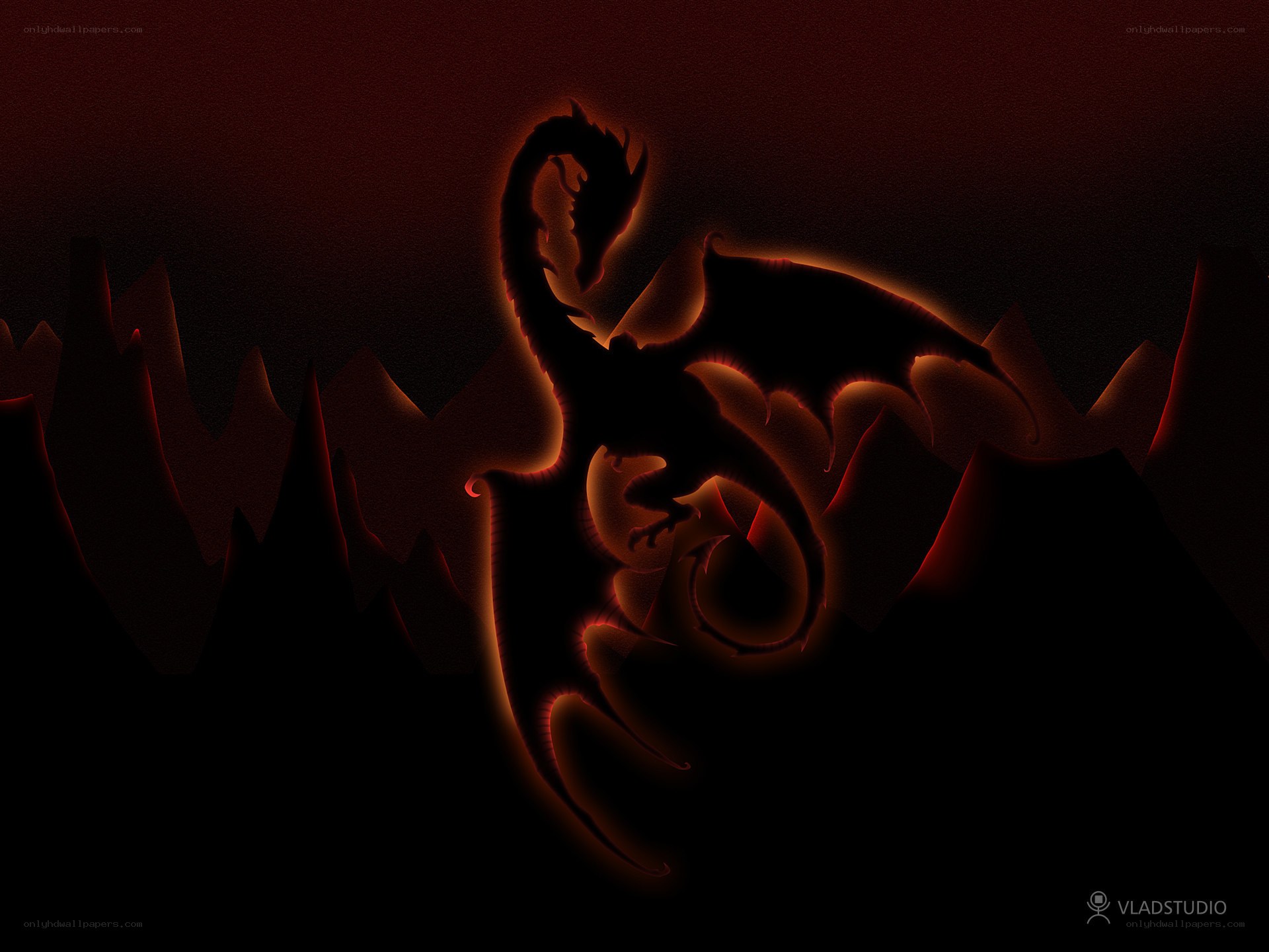 dragon silhouette in dark landscape