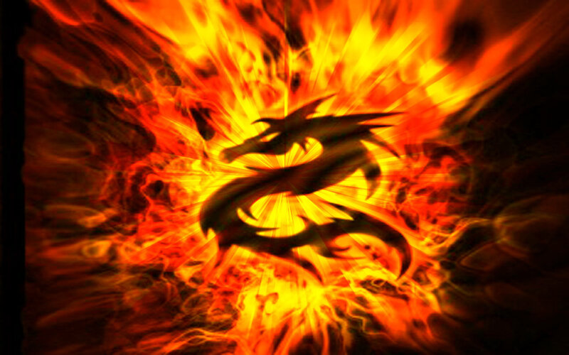dragon silhouette in fire