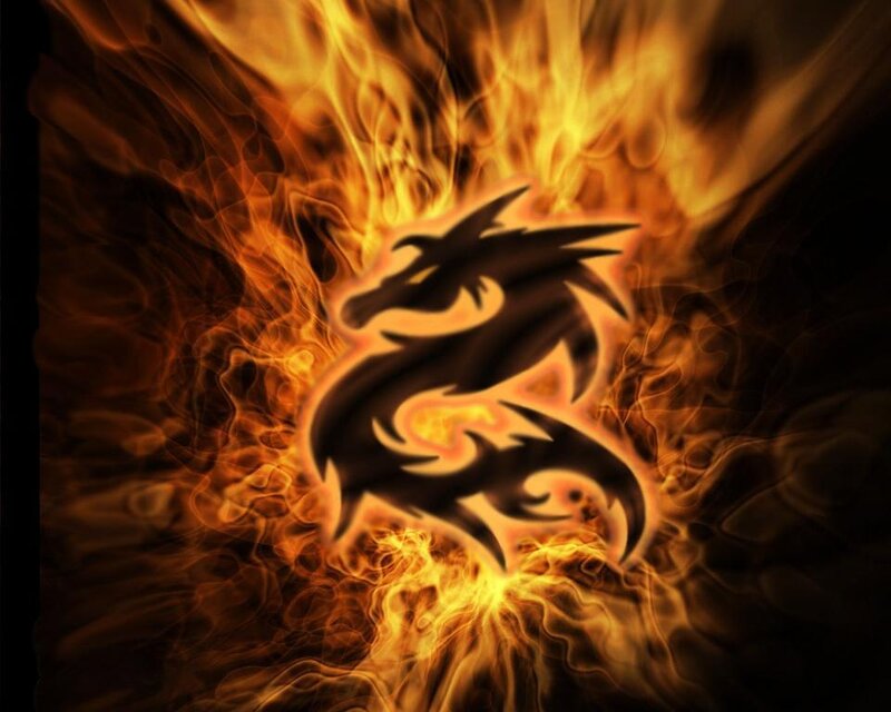 Dragon Silhouette in Flames — Orange