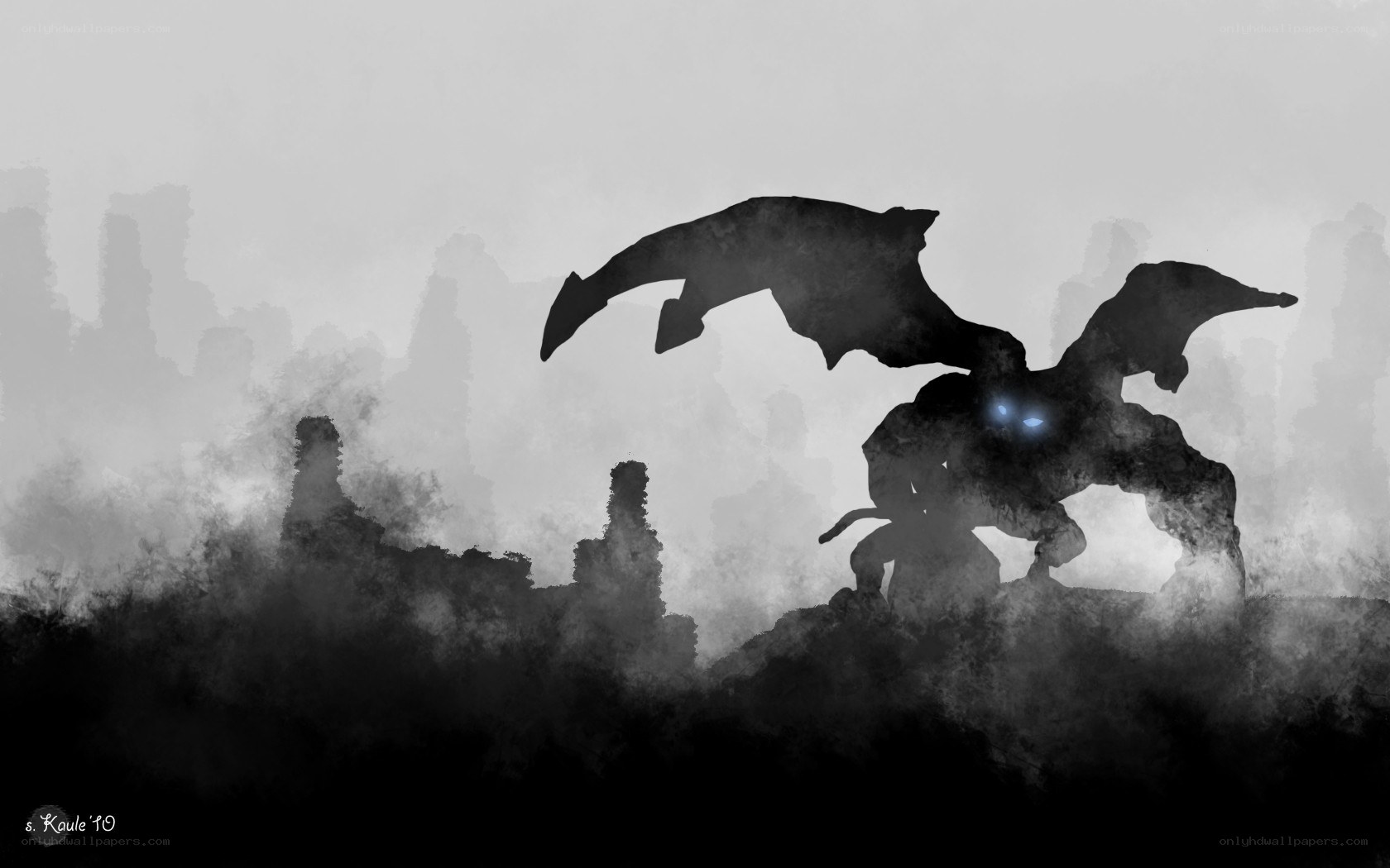 dragon silhouette in mist