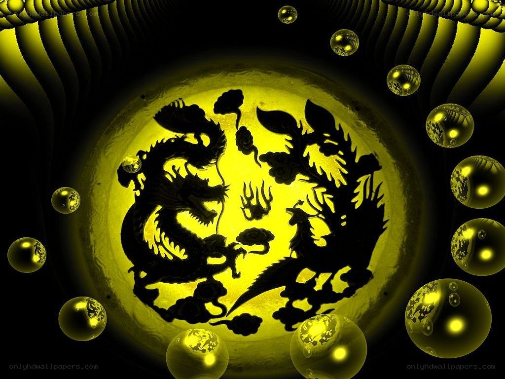 Dragon silhouette on yellow moon