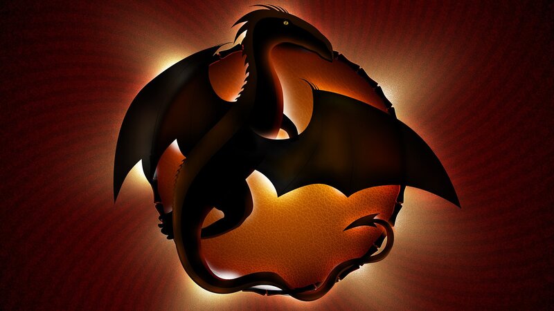 dragon silhouette with glowing core