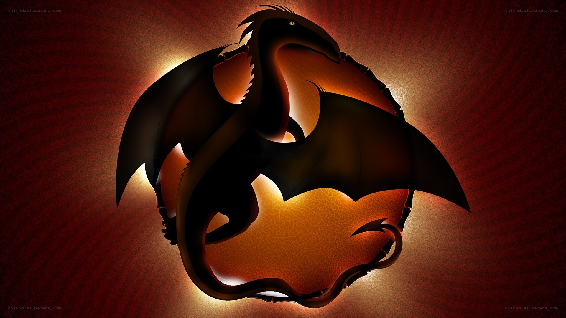 dragon silhouette with glowing core