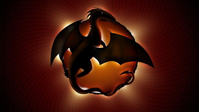 dragon silhouette with glowing core