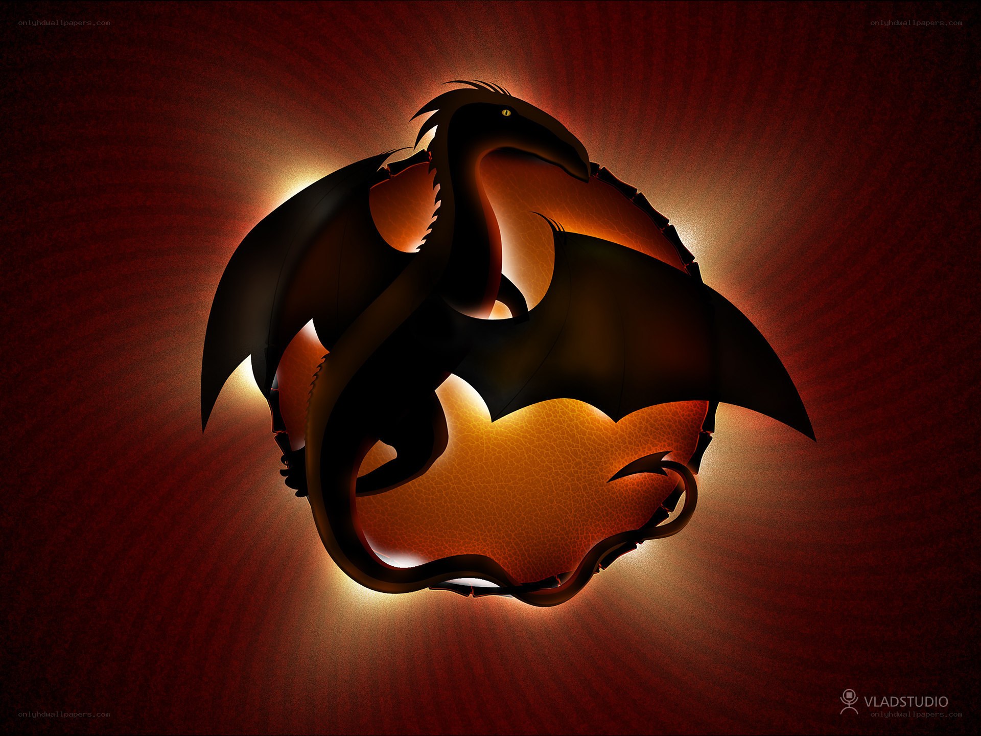dragon silhouette with glowing core