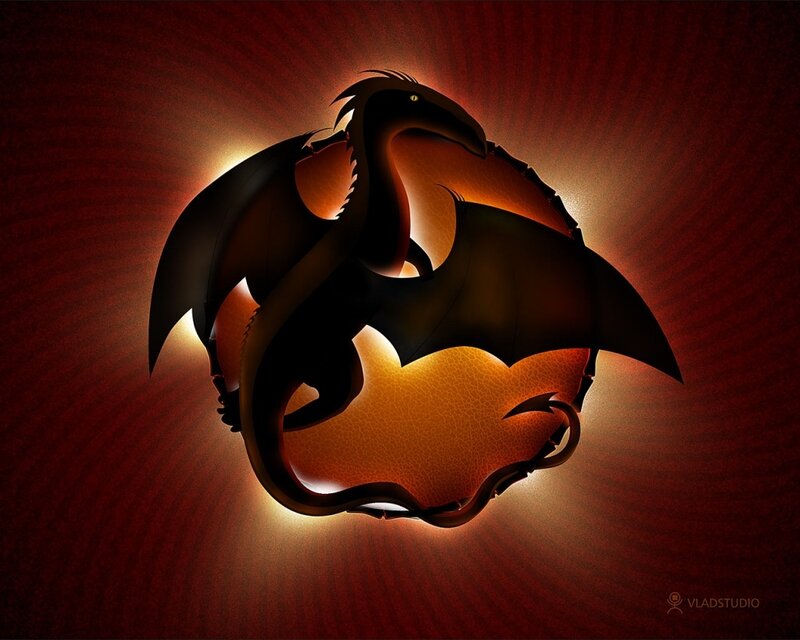 dragon silhouette with glowing orb