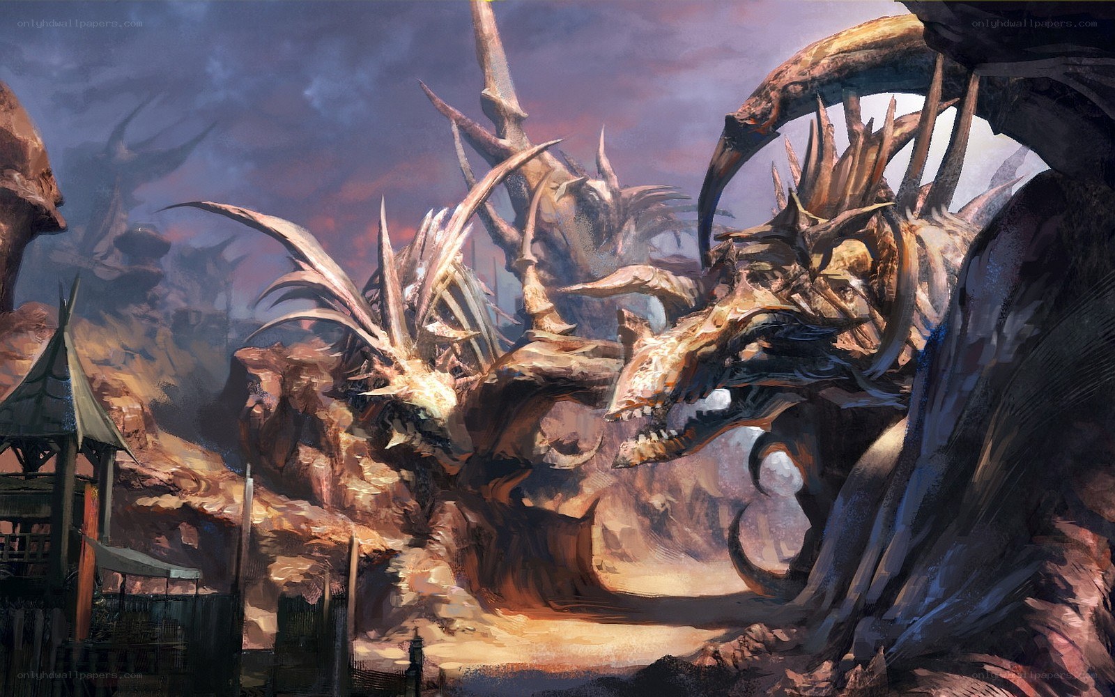 dragon skeleton in a desolate landscape