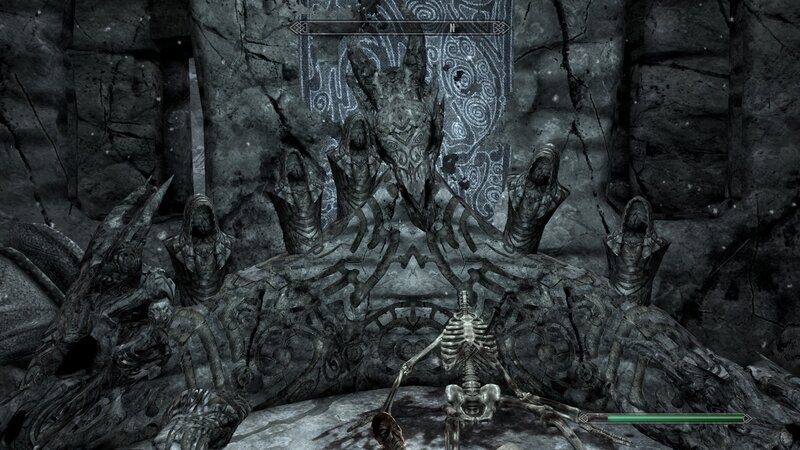 dragon skeleton in ancient chamber