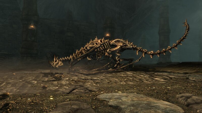 dragon skeleton in ancient ruin