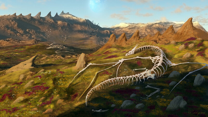 Dragon Skeleton in Field — Green