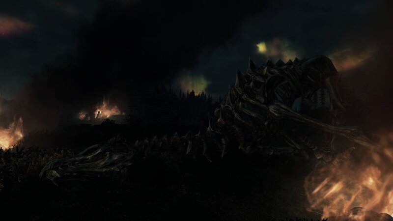 dragon skeleton in fire