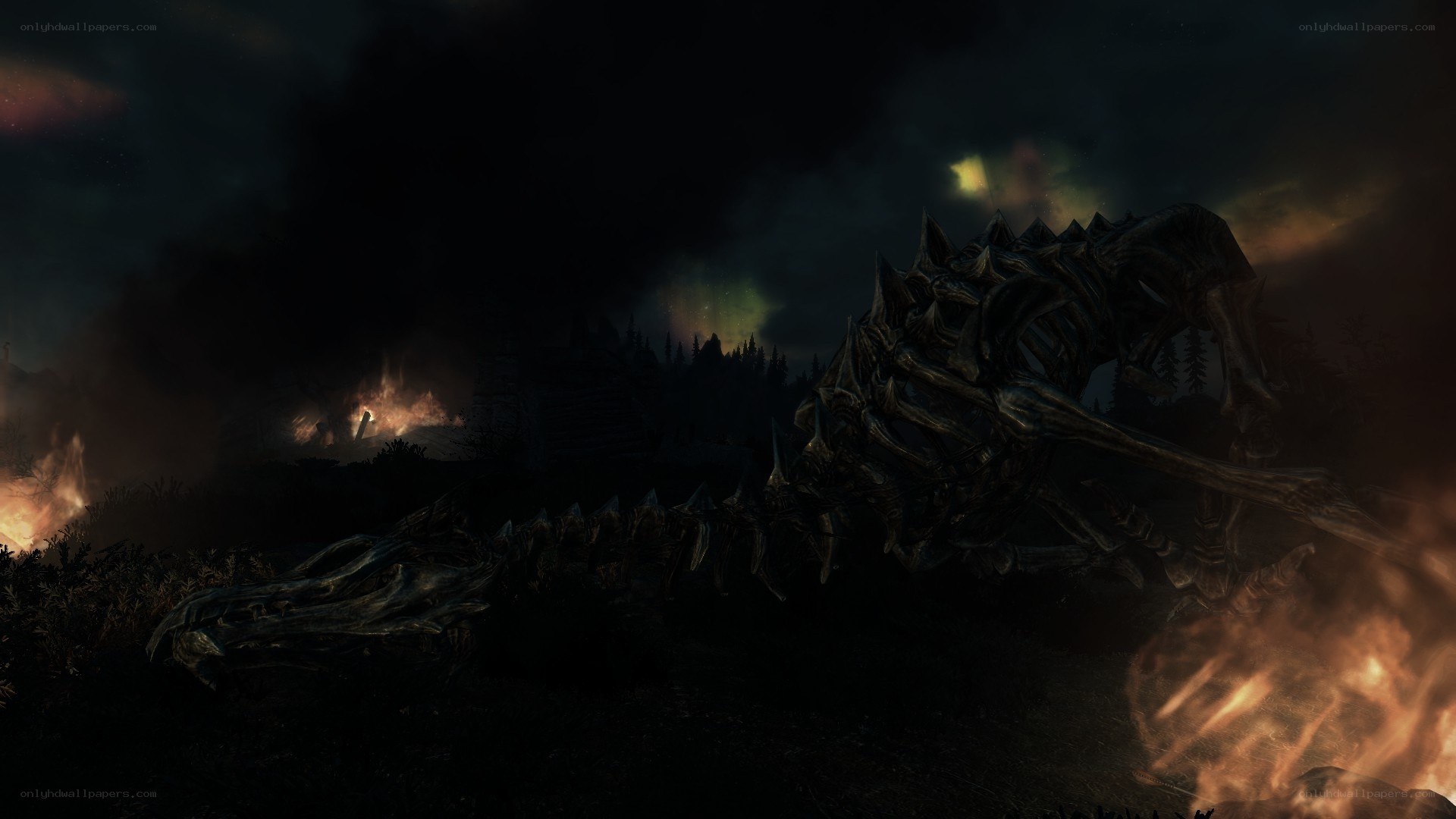 dragon skeleton in fire