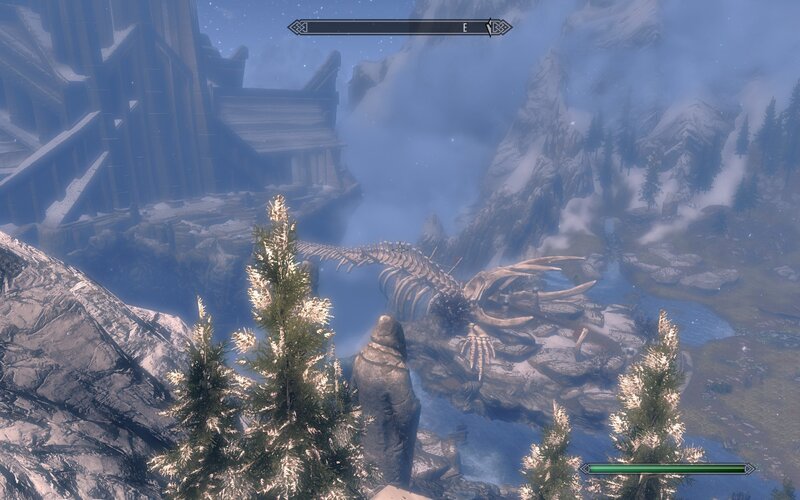 dragon skeleton in snowy landscape
