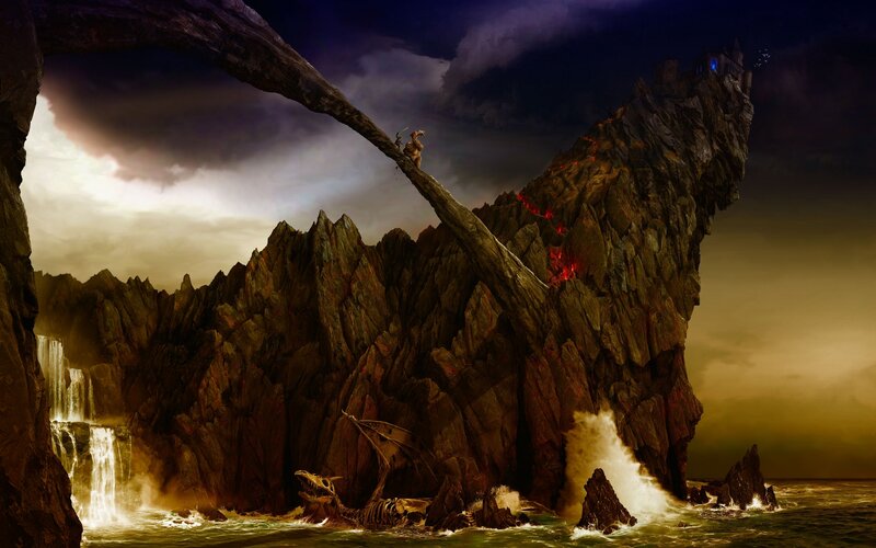 Dragon Skeleton on Cliff — Brown