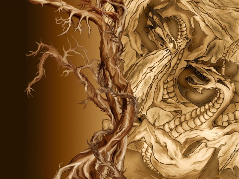 dragon skull and tree roots