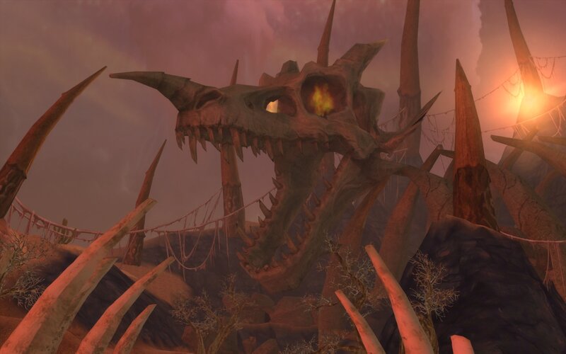 dragon skull in a desolate landscape