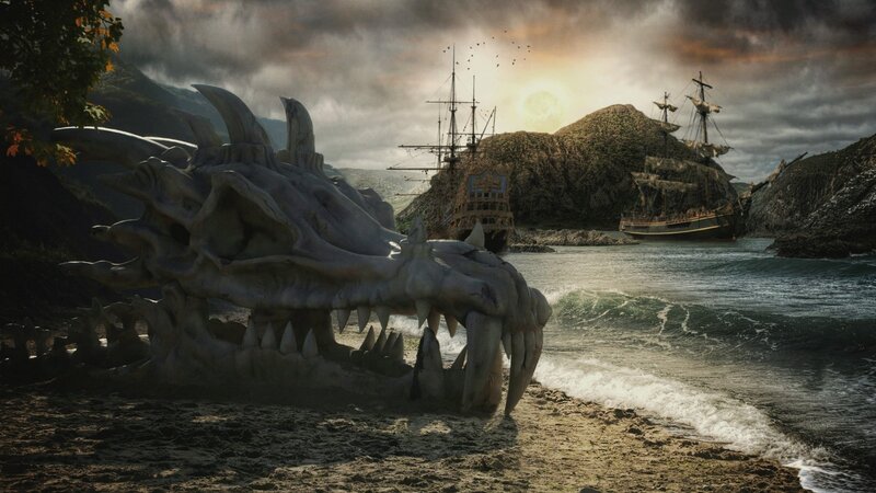 Dragon Skull on Beach — Gray, Dramatic