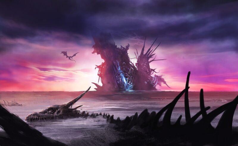 Dragon Skull on Beach — Purple