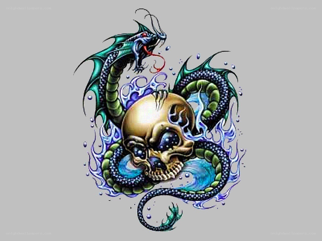 dragon skull with flames