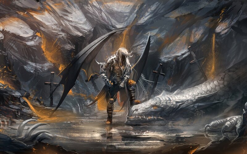 Dragon Slayer Warrior — Gray, Dramatic