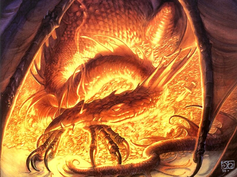 dragon sleeping on gold