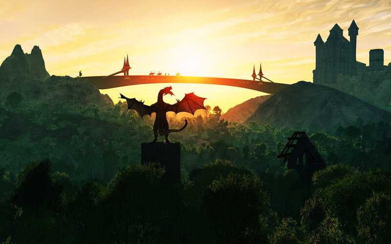 Dragon statue at sunset