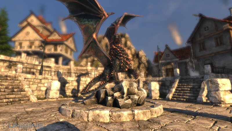 Dragon statue in a village square