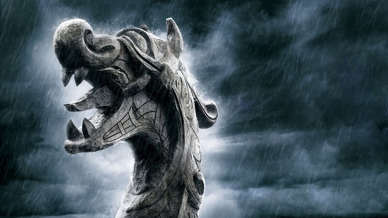 Dragon Statue in Rain