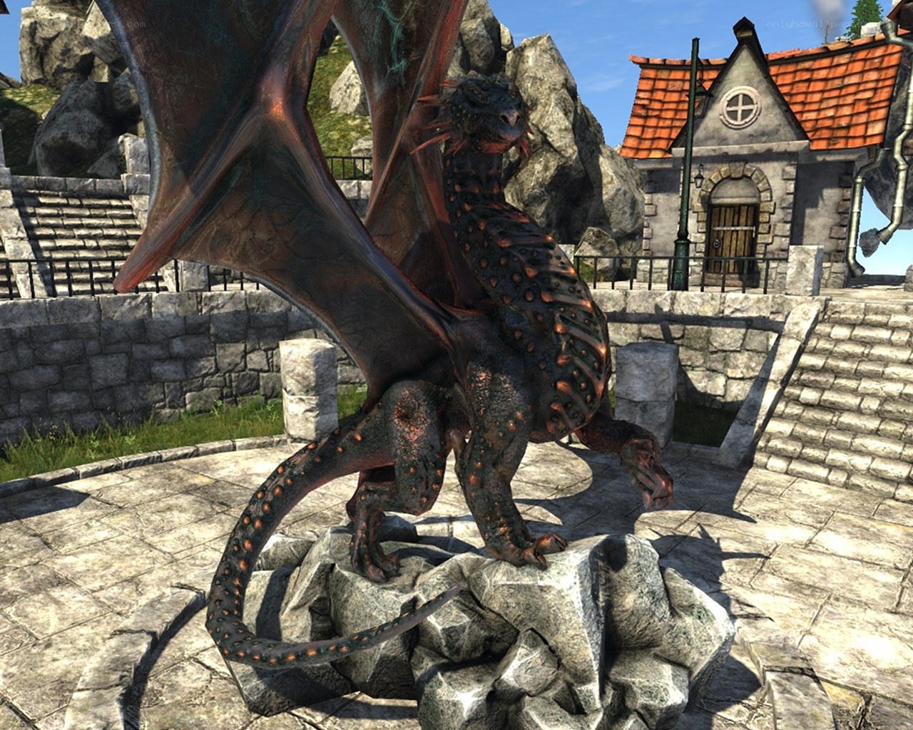 dragon statue in village square