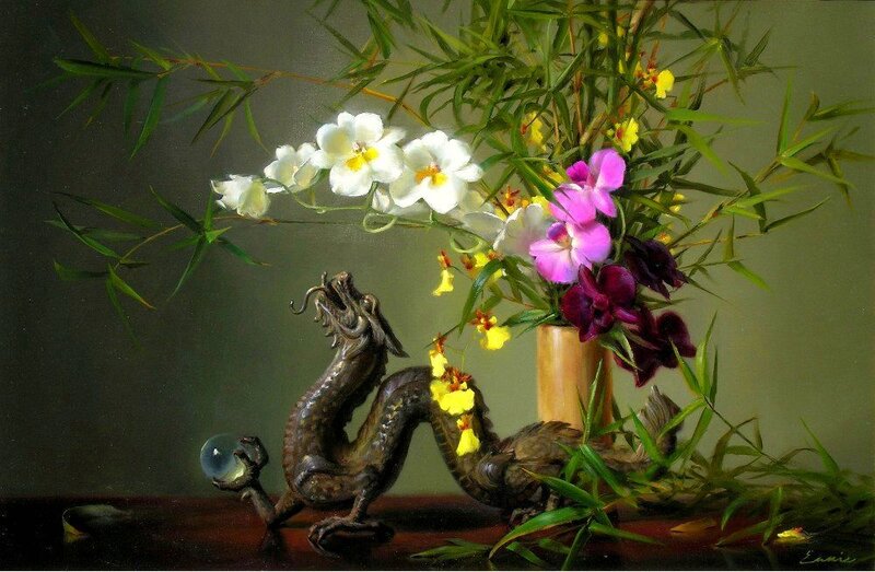 Dragon Statue with Flowers