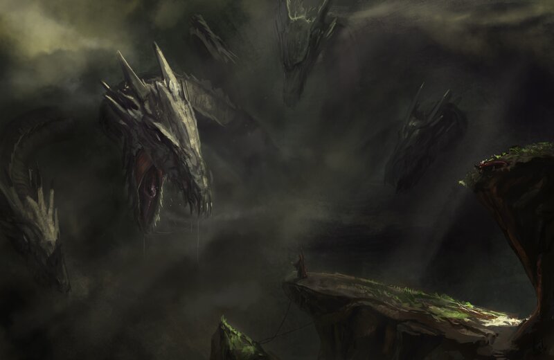 dragon swarm in dark clouds
