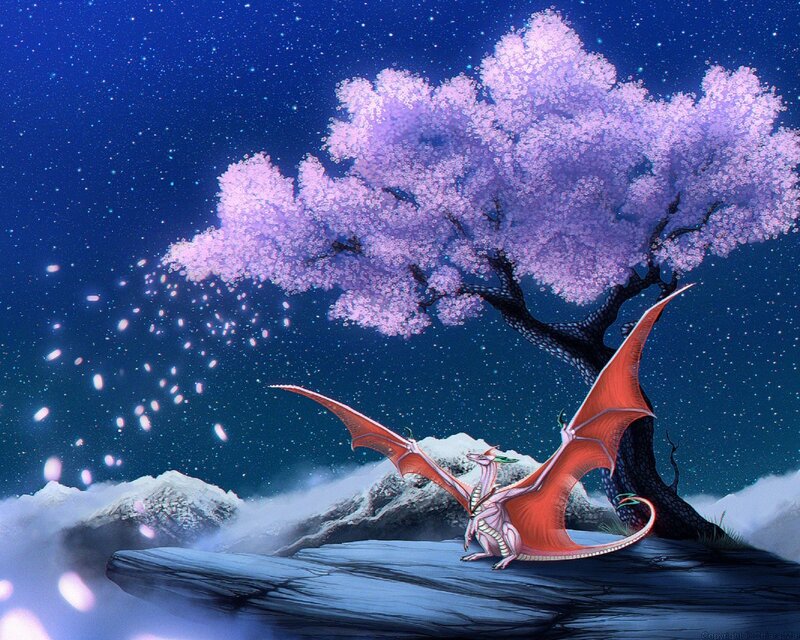 Dragon under a cherry blossom tree
