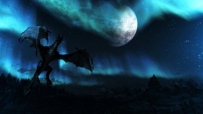 dragon under aurora sky