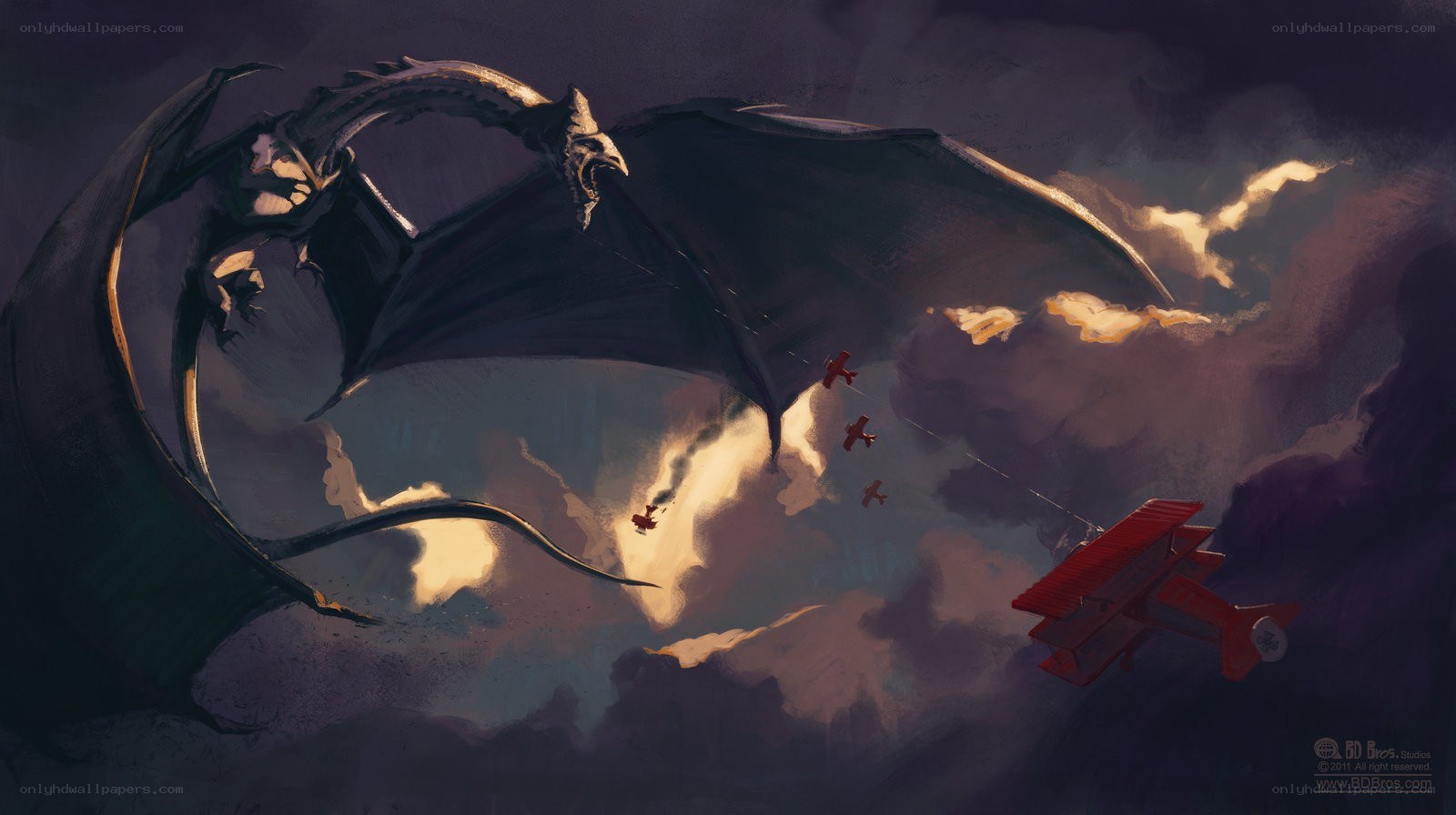 dragon vs biplanes in storm